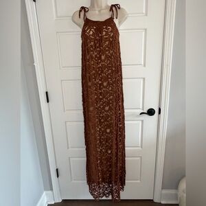Roberto Collina Brown Lace Overlay Maxi Dress Sleeveless Bodycon Size S Italy
